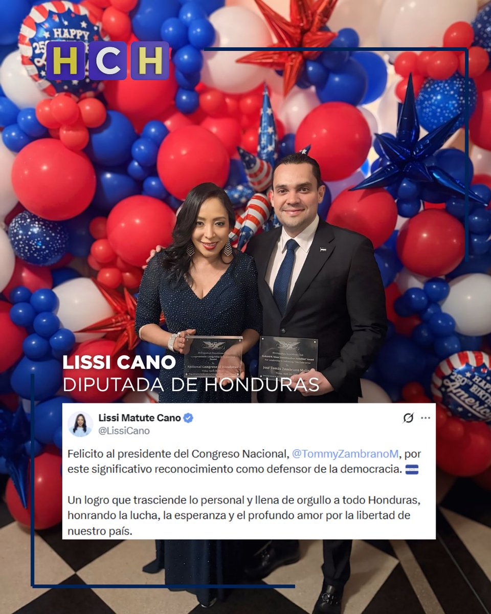 HCHTelevDigital's tweet photo. #HCHNoticias | La diputada nacionalista Lissi Cano felicita al presidente Tomás Zambrano por su reconocimiento en Estados Unidos como defensor de la democracia.
JC https://t.co/ht2Y6g7F2k