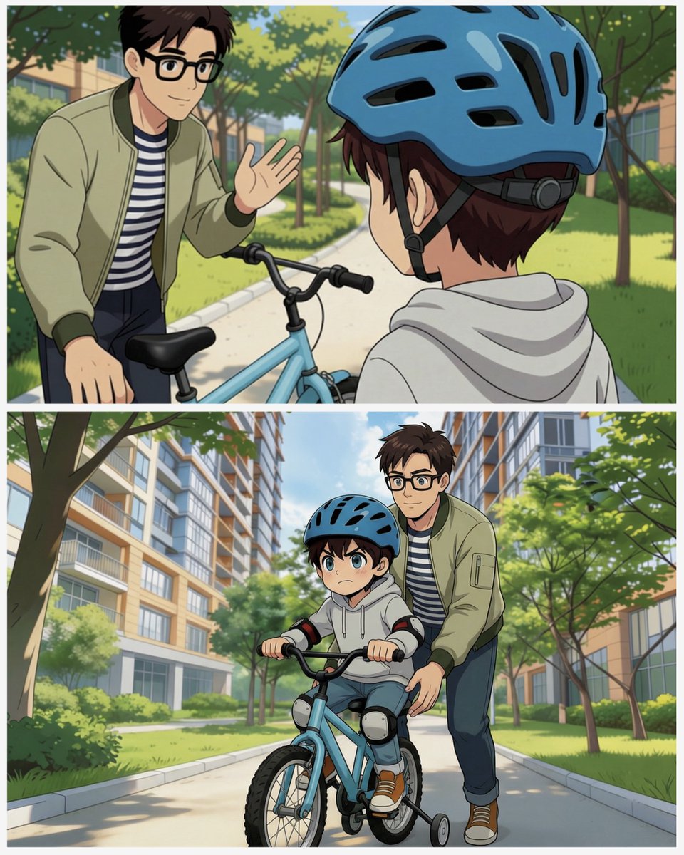 Home__Hue's tweet image. With dad's protection, mom's band-aid, and the water bottle handed over by his sister, Sky gritted his teeth and got back up again - this spring, he finally caught up with the wind. 🌿
#LittleWarrior #FamilyLove #Child #ai #aivideos