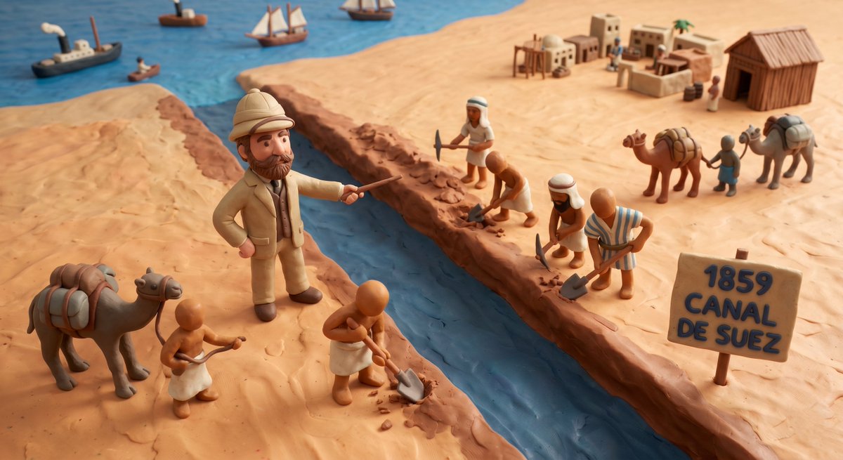 Yo_Actuario's tweet image. En 1859 inicia la obra del Canal de Suez. Bajo Ferdinand de Lesseps, este hito de ingeniería unió el Mediterráneo y el Mar Rojo, transformando el comercio global y la geopolítica. 🚢🌍

#Efemérides #Suez

Más acá: elactuario.substack.com/p/efemerides-d…
