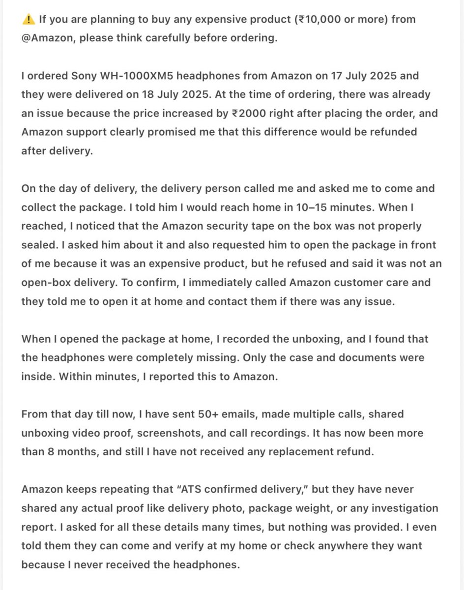 atishayagoyal's tweet image. @amazon my product is still not delivered, and my query is still resolved. It’s been eight months shame on you @amazonIN @JeffBezos @ajassy . Please to all customers don’t buy expensive product from Amazon.
