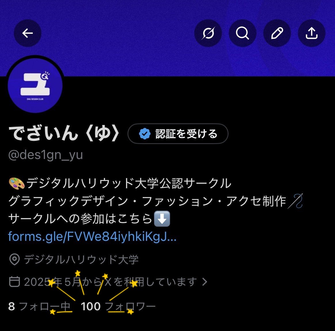 des1gn_yu's tweet photo. 🧿フォロワー100人突破🧿

本サークルは昨年5月に設立し、学園祭や新歓の出展等、活動の幅を広げてきました👀
皆さんいつもありがとうございます🙏🏻✨

今後も変わらず活動していきますので
よろしくお願いします‼️

\説明会開催/
4/29(水) E01・E02 16:00〜
参加フォーム▼
https://t.co/NgY5NebnE2 https://t.co/WKiyWXuaW1