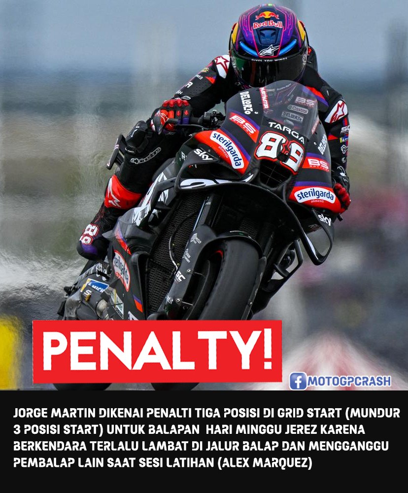 ridertua1's tweet photo. Jorge Martin Apes di Jerez: Dua Kali Crash dan Kena Penalti Turun 3 Posisi untuk Race Hari Minggu 👇 https://t.co/WBwGkHMCoI https://t.co/c9Vmi3dcm4