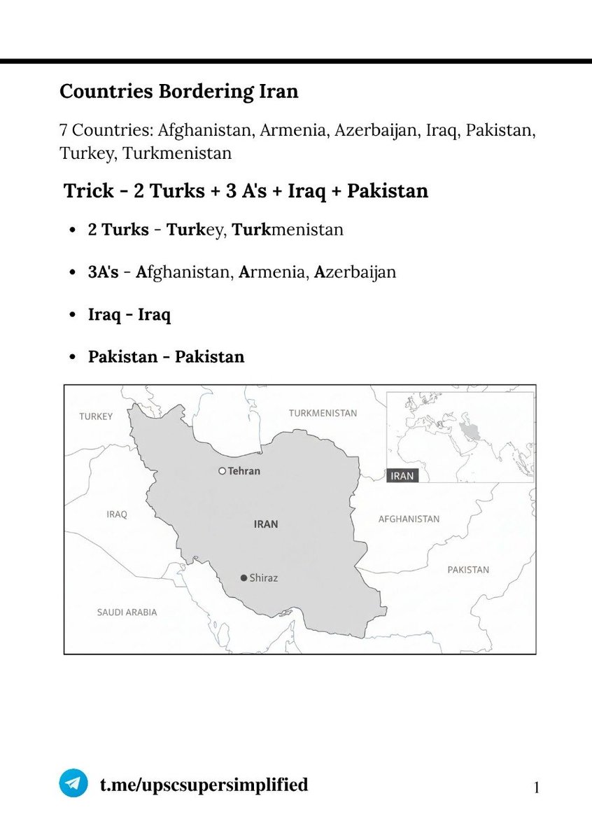 gjsontake's tweet image. 🔖 Save this 
Countries bordering Iran 
#upsc