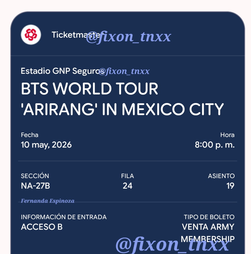 fixon_tnxx's tweet photo. Busco intercambio :3

Tengo boleto para el 10 de mayo
Busco uno el día 7 en la misma sección o Naranja C 

#btsmxcambio
@btstixmx https://t.co/FHmmYer6yy