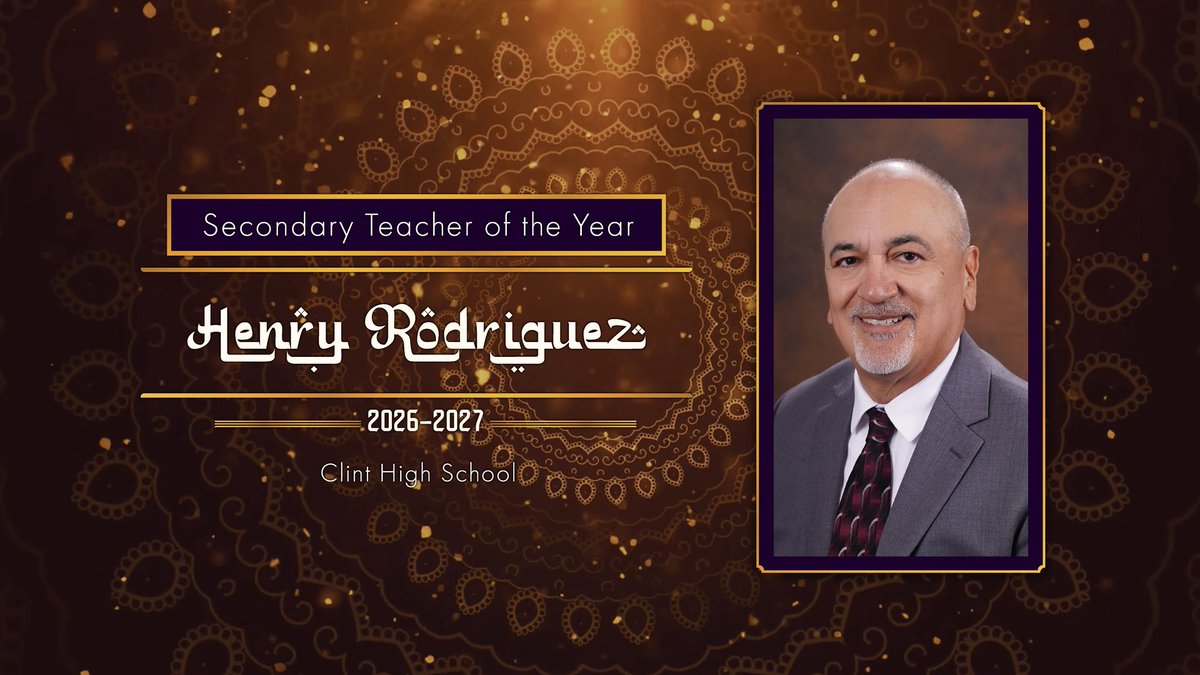 ClintISD's tweet photo. Congratulations to Henry Rodriguez, our 2026-2027 Secondary District Teacher of the Year.
Our district shines bright because of all your hard work and dedication. π
#WeAreClintISD
#TogetherWeBuildTomorrow https://t.co/r9UUShstZd
