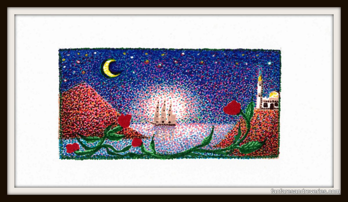 Mesa_Artist's tweet image. "Magical Journey to an Unknown Island," pen and ink on artist's stock.  #art #drawing #imagination #KarelZeman #BaronMunchausen #animation 🎨👨‍🎨🖌️✏️🖊️🌴🌹