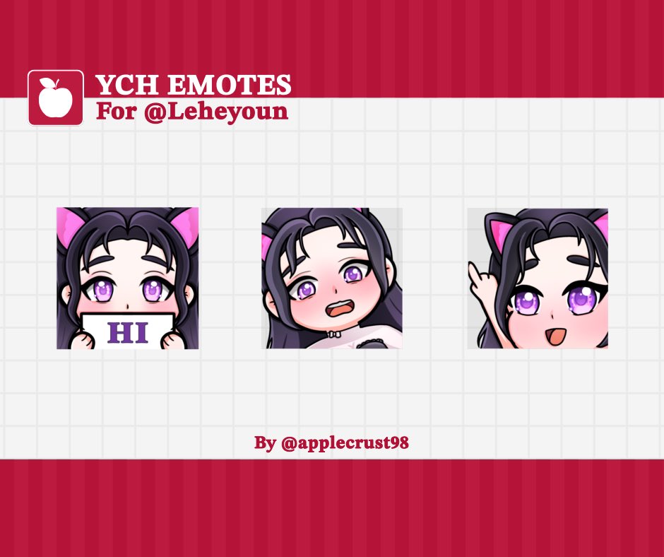 YCH Emotes for <a href="/Leheyoun/">Leheyoun</a> 💜
Thank you so much for volunteering! ꉂ(ˊᗜˋ*)
(Pls DM me to claim!)

Likes &amp; RTs are appreciated
#emotes #VgenArtist #ApplesArt