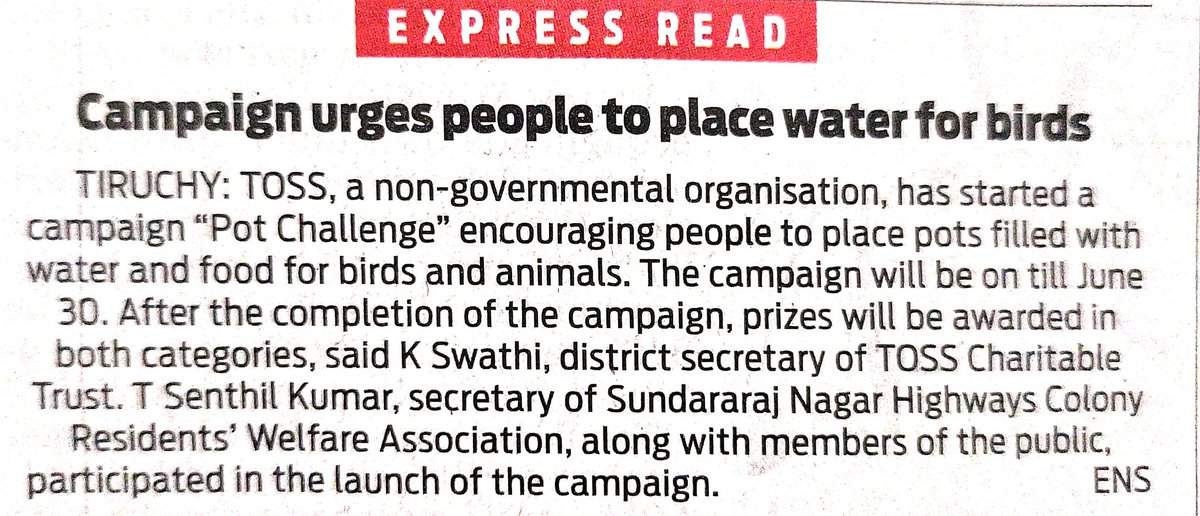 TOSSWBWC's tweet photo. 🌟 Thank You @NewIndianXpress 🙏 நன்றி தி நியூ இந்தியன் எக்ஸ்பிரஸ் 

#TossCharitableTrust #PotChallenge #டாஸ் #டாஸ்அறக்கட்டளை #TOSS #WeBelieveWeChange #WBWC https://t.co/xqBvY0nb83