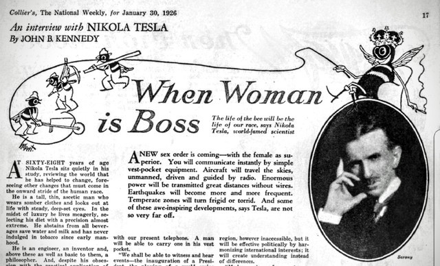 BiblicalHitmen's tweet photo. In a 1926 interview, Nikola Tesla predicted that the "Queen Bee" would symbolize the future of humanity, where women would become the superior sex, leading to a new social order. He believed that women's intellectual advancement would lead to a scientifically ordered civilization, shifting from male-dominated structures to a matriarchy, mimicking the efficiency, work, and discipline of a beehive.
This reflects the same philosophies of the goddess cults through out history. Tesla worshipped "the lady".
The Harlot in Rev 17?!?!