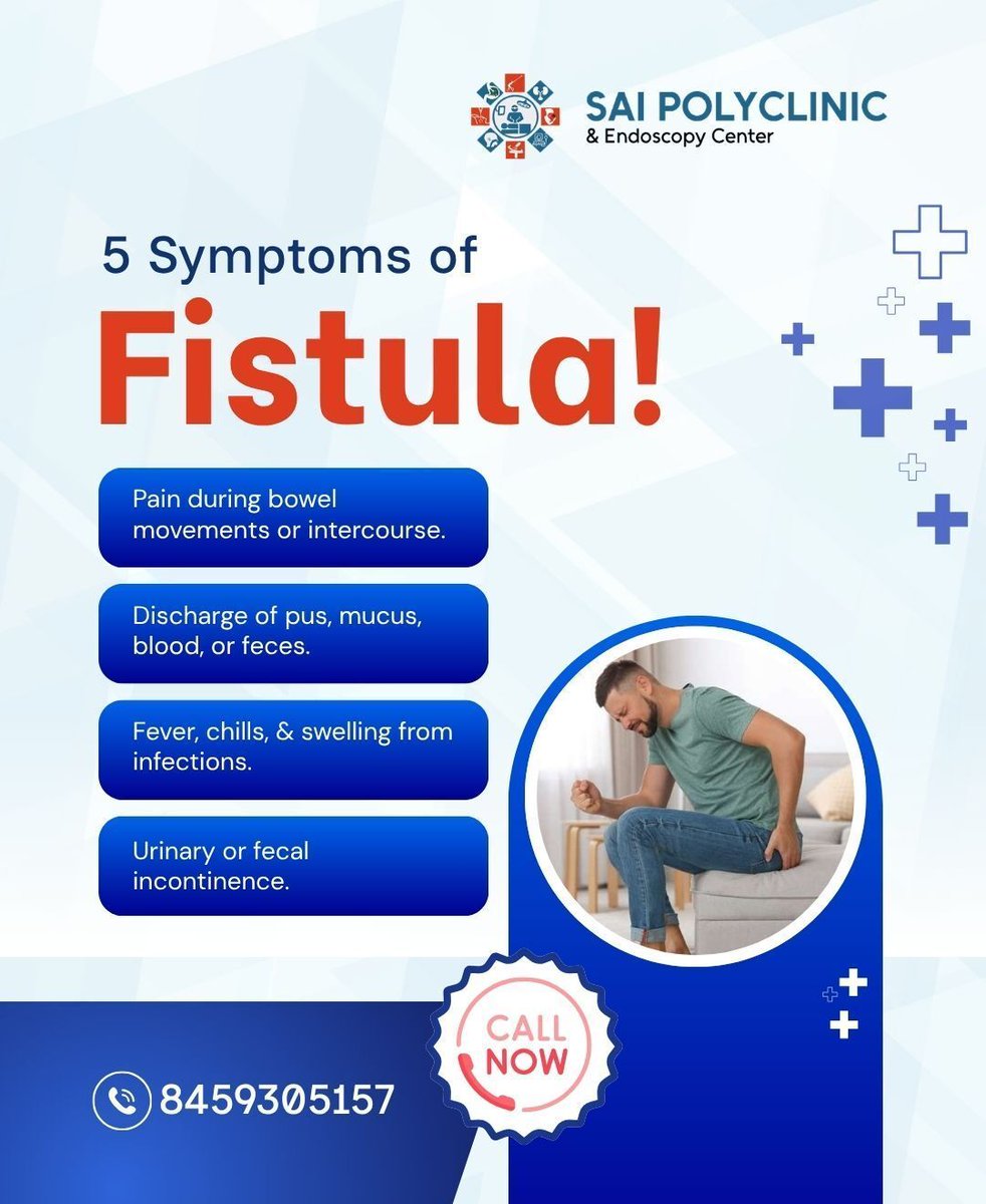 Polyclinic54491's tweet image. Ignoring the warning signs of a fistula can lead to ongoing pain, infection, and serious discomfort. Early diagnosis and the right treatment can make a significant difference in recovery and quality of life.

🏥 Visit Sai Polyclinic and Endoscopy Center

#SaiPolyclinic #Fistula