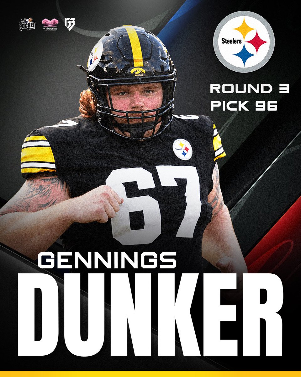 The <a href="/steelers/">Pittsburgh Steelers</a> just got a lot NASTIER inside with Gennings Dunker out of Iowa. 6’5” 319lbs of raw power and nasty disposition. His 38 starts comes with leadership and a lineman who can help this offense dictate the flow of the game for the next decade.

#NFLDraft #RG3 #OuttaPocket