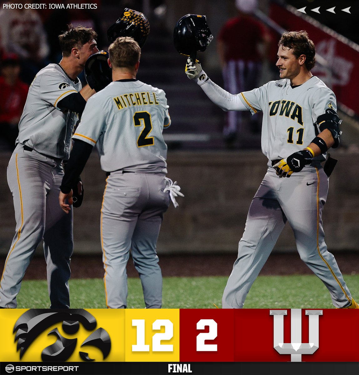SRHawkeyes's tweet photo. HAWKEYES WIN!!! Iowa Baseball crushes Indiana to open the road series!! https://t.co/OkO4JHXR9k