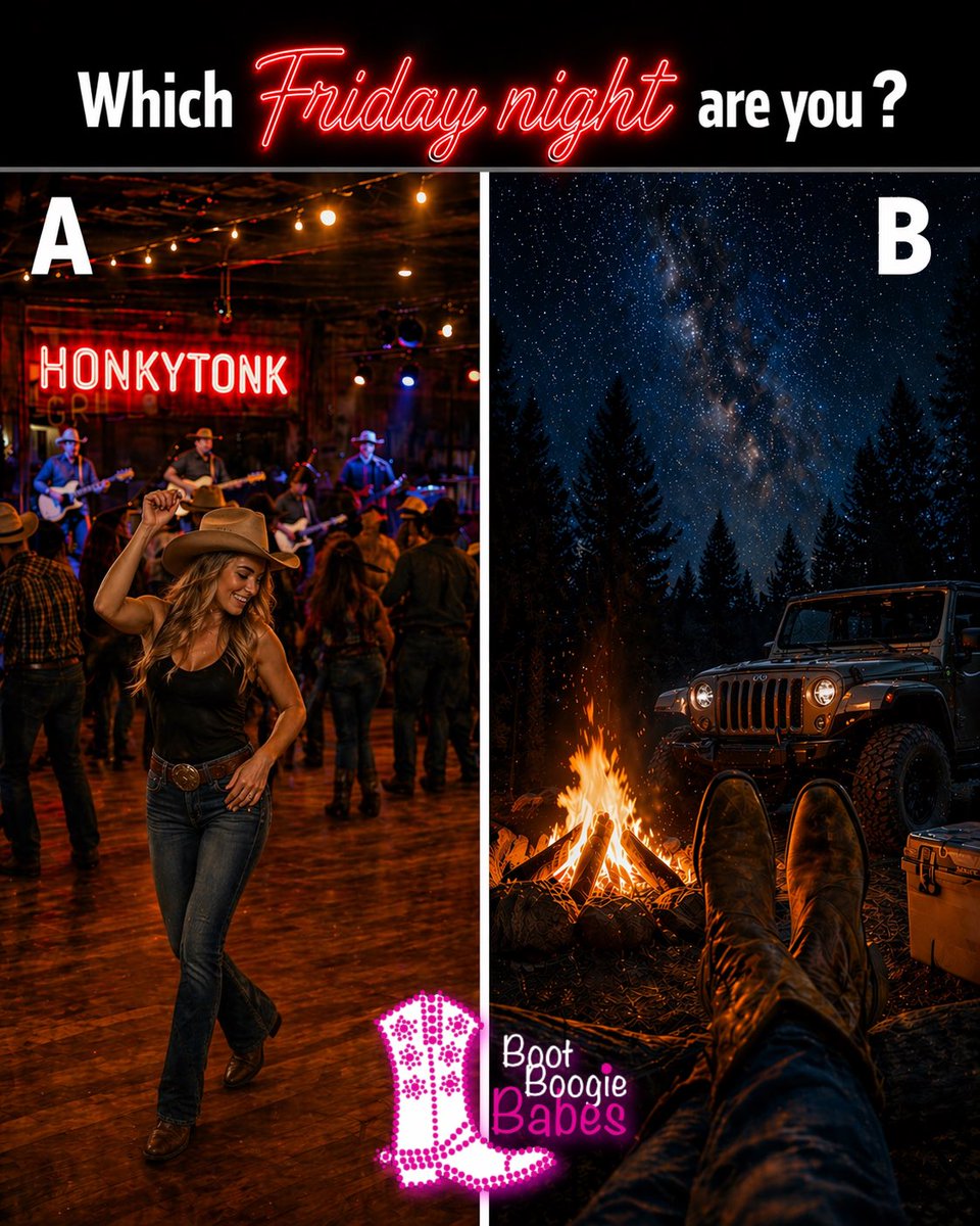 BootBoogieBabes's tweet image. Which Friday Night are you? A 💃🏼 or B 🔥 

#fridayvibes #friyay