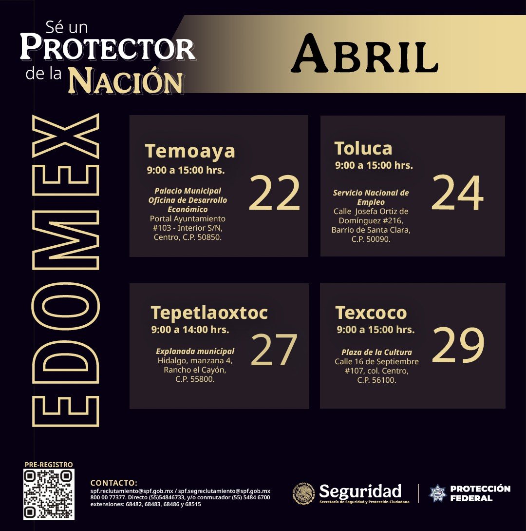 spf_sspc's tweet image. 🙋🏽‍♀️EDOMEX🙋🏽‍♂️

La disciplina y la entrega caracterizan a las Protectoras y Protectores de la Nación.

Únete al #SPF en convocatoria.spf.gob.mx

#ProtectoresDeLaNación #MásCercaMásSeguros