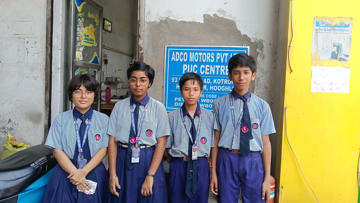 TNabagram's tweet photo. 🌿🚗 Rammohan Club, TIGPS Nabagram led a Pollution Awareness Drive (24 Apr 2026) at Dharsa PUC Centre, Konnagar. Students checked emissions, spread awareness &amp; promoted clean air. 🌍✨

#TIGPSNabagram #PollutionAwareness #GoGreen https://t.co/R3nUBp44ZH