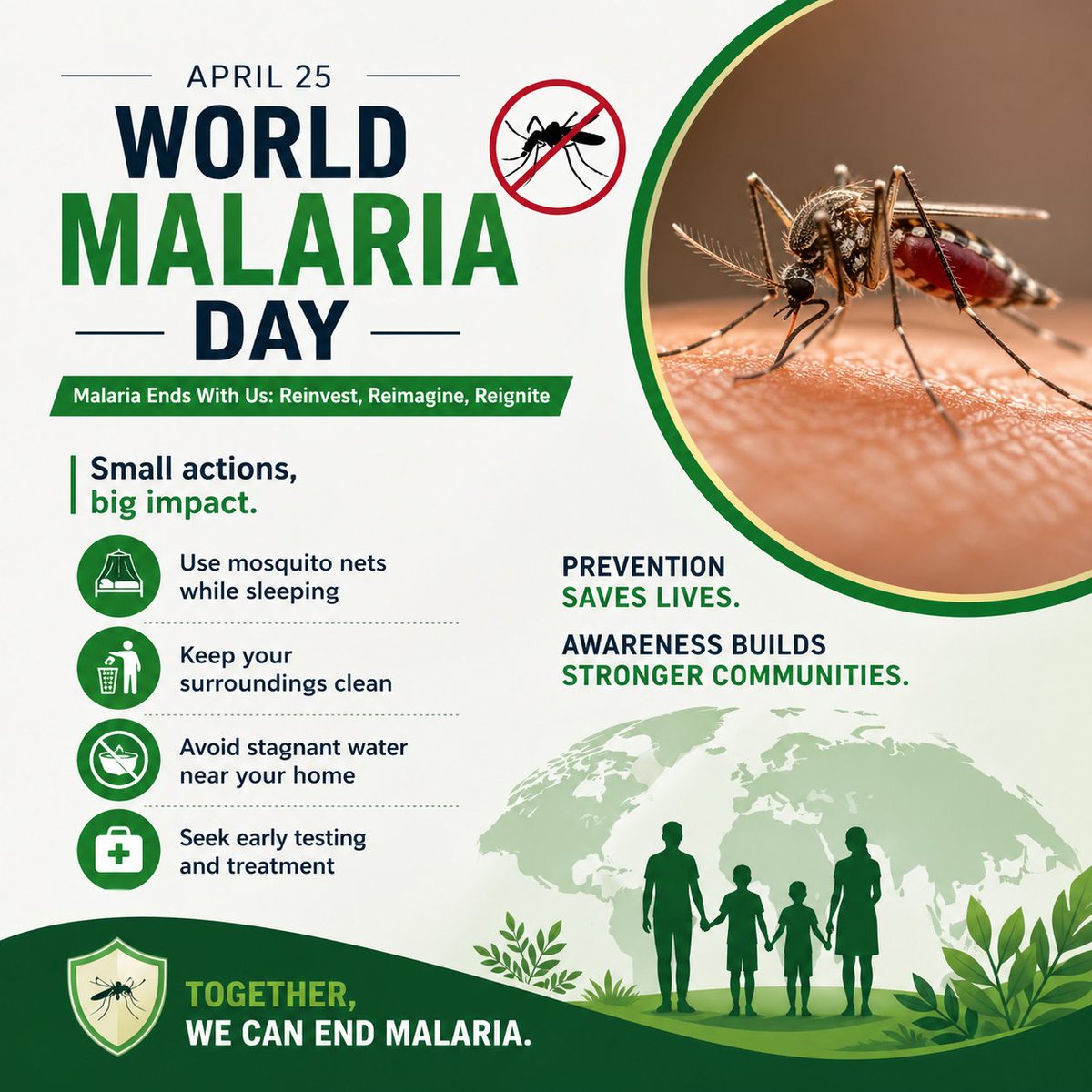 On #WorldMalariaDay, let’s unite to beat a disease that’s preventable &amp; treatable.  A tiny mosquito bite shouldn’t cost a life. Protect your family, eliminate breeding grounds, and support global efforts for a #MalariaFree future.  Now we can. Now we must.
<a href="/WHO/">World Health Organization (WHO)</a>
 #EndMalaria