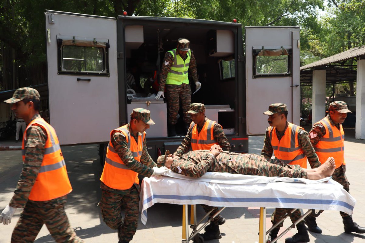 dgafms_mod's tweet photo. A Joint Multi-Agency Disaster Management Exercise was conducted at #MilitaryHospital Gaya on 23–24 Apr 2026 with participation of civil and military agencies. Featuring a Table Top Exercise and a simulated mass casualty scenario, it validated response mechanisms and highlighted areas for improved coordination. The exercise underscores the commitment of the #IndianArmy and #AMC to strengthen disaster preparedness and synergy during aid to civil authorities. 

@adgpi
@indiannavy
@IAF_MCC 
@HQ_IDS_India 
@SpokespersonMoD
@suryacommand  
@PIB_India

#DGAFMS
#AMC