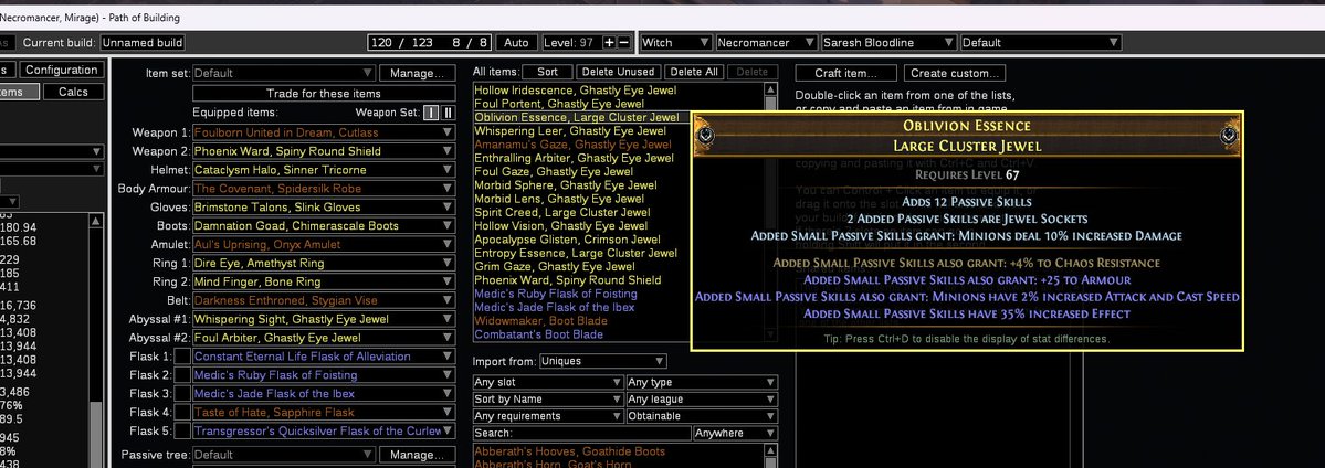 sumotya's tweet image. #poe #minion #poisonSRS #pob 

PoBで読み込んだアイテムの上にマウスをもってきてダブルクリックすると右側に展開される

そこでeditでテキストの数値を変えてsaveを”２回押す”とシミュレーションできる

Add modi だと任意のスキルも追加して試せる