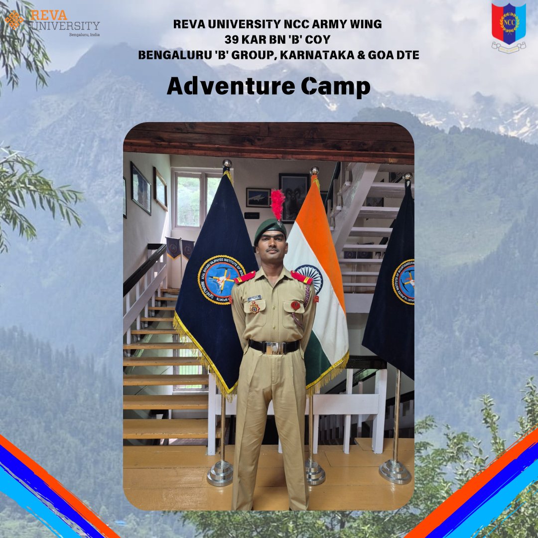 39Inf's tweet photo. JUO Sanju L. Guraddi completed NCC Adventure Camp at ABVIMAS🏔️, Manali, excelling in high-altitude expeditions, mountaineering skills, and survival training—showcasing resilience, discipline, and proudly representing Karnataka &amp; Goa Directorate and REVA NCC.
 Jai Hind!🇮🇳
#NCC https://t.co/03TIqcWMig