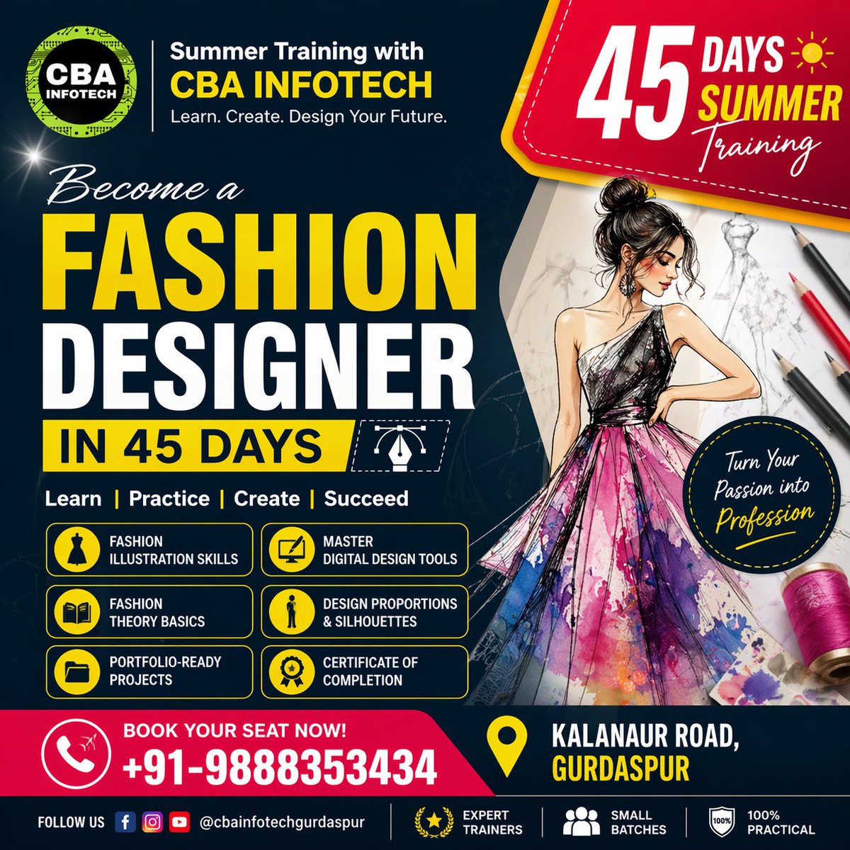 CbaInfotech's tweet photo. ✨ Turn your creativity into a career! 👗🎨

Become a Fashion Designer in just 45 Days with CBA Infotech 💫
Learn, Practice &amp; Create stunning designs that stand out 💥

🧵 Fashion Illustration Skills
💻 Master Digital Design Tools
📚 Fashion Theory Basics https://t.co/mbMVfHWORj