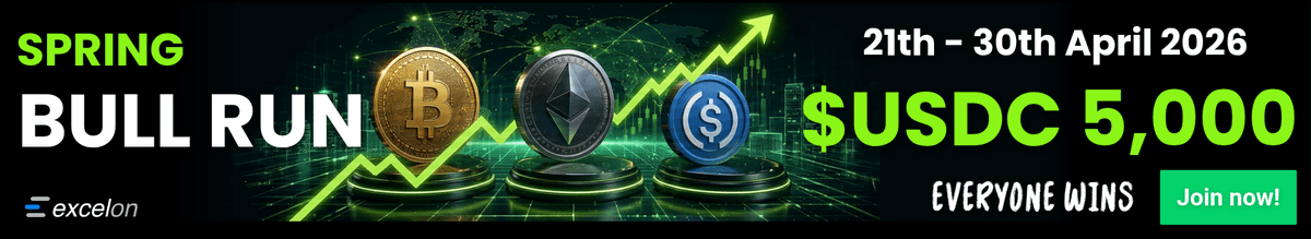 Excelonapp's tweet photo. SPRING BULL RUN is LIVE on Excelon! 🏆
⏳ 5d 19h remaining

Market (risk-on):
🔴 BTC/USDC  $77,667  (-0.1%)
🟢 ETH/USDC  $2,319  (+0.5%)
🟢 SOL/USDC  $86.46  (+1.0%)
🟢 LINK/USDC  $9.42  (+1.4%)
🟢 AVAX/USDC  $9.44  (+1.2%)
🟢 UNI/USDC  $3.27  (+1.1%)

🥇 1st: 1k$ | 🏅 2nd-5th: Share 1k$
🎁 All: 2.5k$ | 🌟 Airdrop New: 500$

Every Trade Counts.

https://t.co/J2RD4Yr9KP