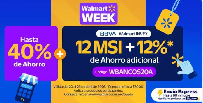 Ofertas_PMx's tweet image. #Walmart | Walmart Week 🔥🔥

💳 12 MSI + 12% de AHORRO ADICIONAL 😱  
pagando con BBVA / Walmart INVEX  

➡️  bit.ly/4cSQDhc

🎟 CUPÓN: WBANCOS20A 🤑  

🛒 Compra mínima: $7,000  
📅 Vigencia: del 20 al 26 de abril de 2026  

🌟 ¡Visita nuestra página! ➡️