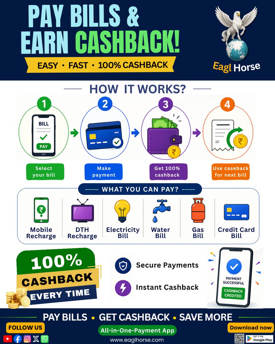 eaglhorse's tweet image. New Update ✔
Recharge &amp;amp; Utility Bills 100% Cashback Reward .... Recharge Now Get 100% Cashback......

Download Now : Download Now: play.google.com/store/search?q…

Visit Now : eaglhorse.com

#recharge #utilitybills #payment #eaglhorse #allinoneapp #superapp