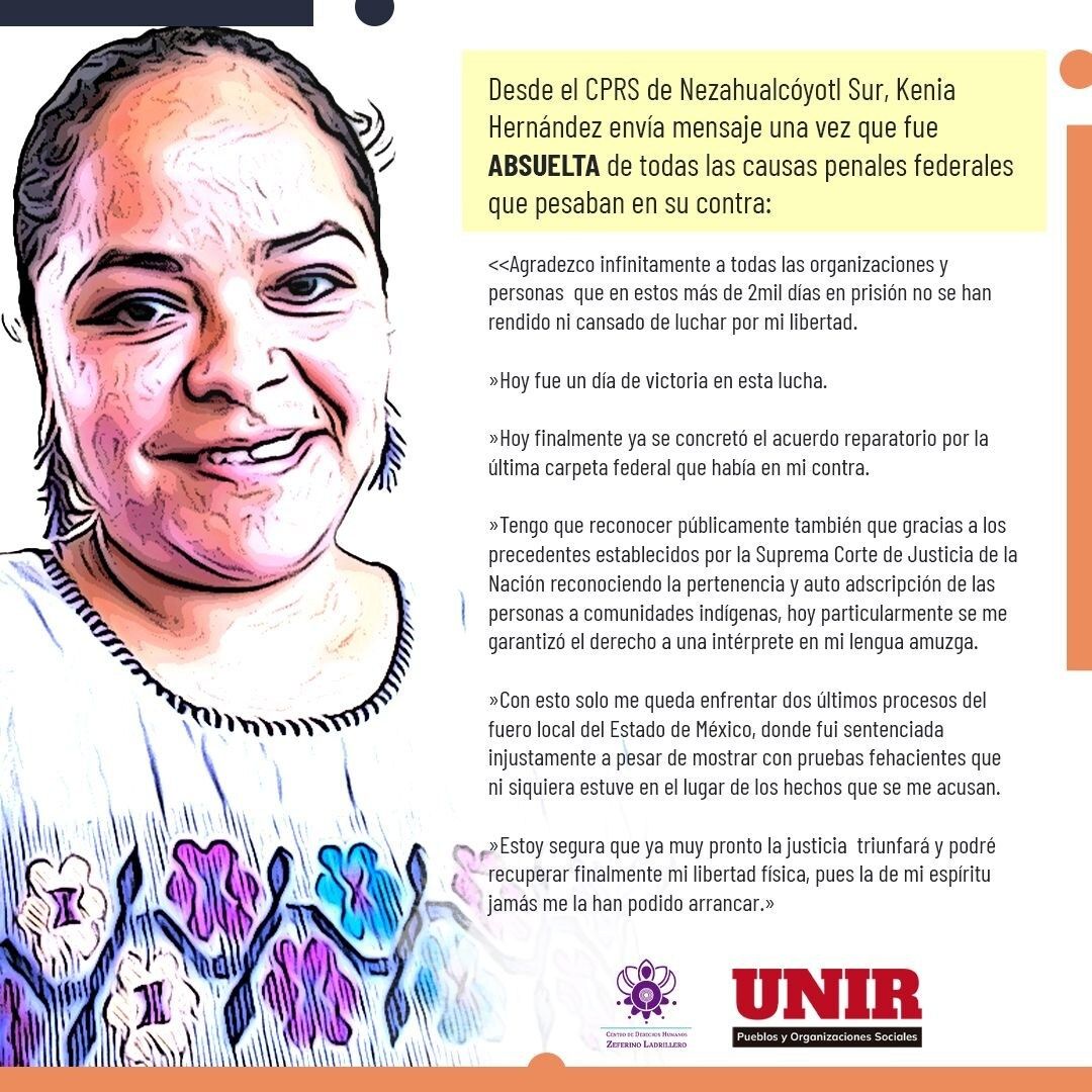 apocalipticmx's tweet photo. Absuelven a la activista Kenia Hernández de acusaciones federales; solo cargos de la FGJEM la mantienen presa 
@ParaKenia @cdhzloficial 
https://t.co/uPg8aySjwa https://t.co/nyVAx9NyYL