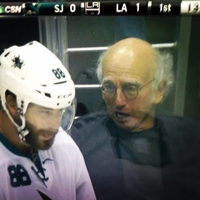 SnipeCity420's tweet image. 12 years ago today we were blessed with Larry David and Brent Burns in this same frame. #SJSharks would go on to do the most Curb Your Enthusiasm thing ever and blow a 3-0 series lead to #GoKingsGo in a reverse sweep.