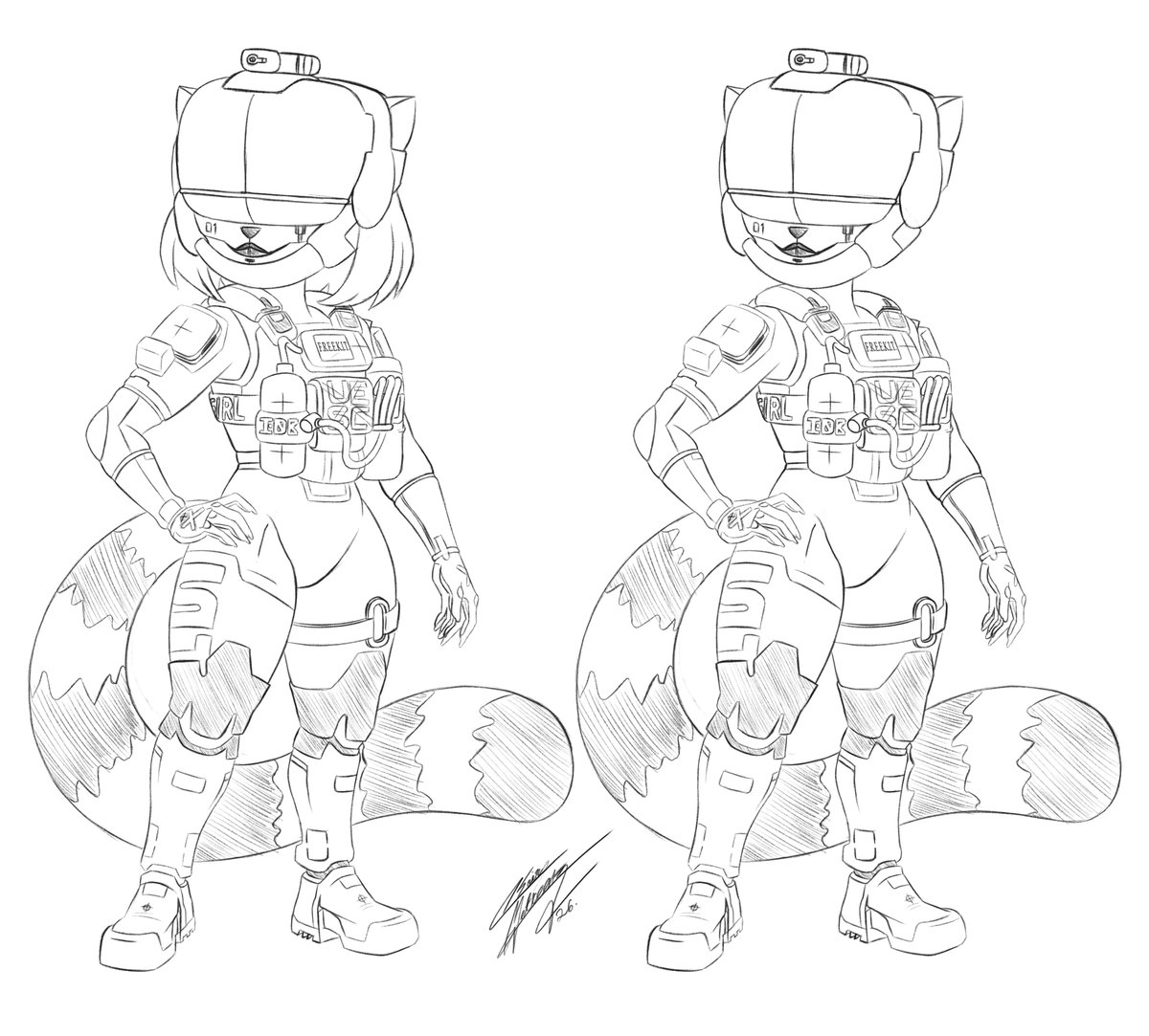 KainMetreon's tweet photo. Hey @N0t_Animated  &amp; @IPQCreations ! 

I finally finished Kate as the Recon Shell like I promised. 

You guys streamed Marathon for me the whole time I was building her character sheet — so thank you brothers.

Help me decide: hair or no hair.

What do y’all think? https://t.co/vBdxN8baDV