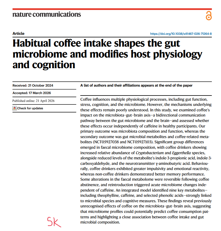 hyderabaddoctor's tweet image. Your coffee habit is doing more than just waking you up! 

New research in Nature Communications (2026) shows that coffee actually "rewires" your gut-brain axis. 
Here is the breakdown of why your daily cup is a health powerhouse:

1️⃣ Coffee promotes "good" bacteria like