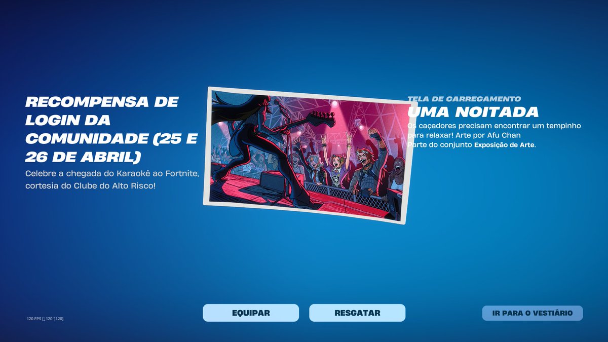 Fallzera's tweet image. Os jogadores começaram a receber a nova recompensa de login tela de carregamento "Uma Noitada" #Fortnite