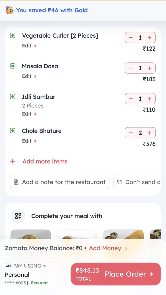 sidds2012's tweet image. Hello @deepigoyal @zomato - Instead of saving Rs. 46 through Gold, saved 24% by picking up the order myself. 😁

Went by my own vehicle and picked it up.

Still costed much cheaper!!!!

Just an unsolicited suggestion, Deepinder - You must also ditch and skip #Zomato - For they