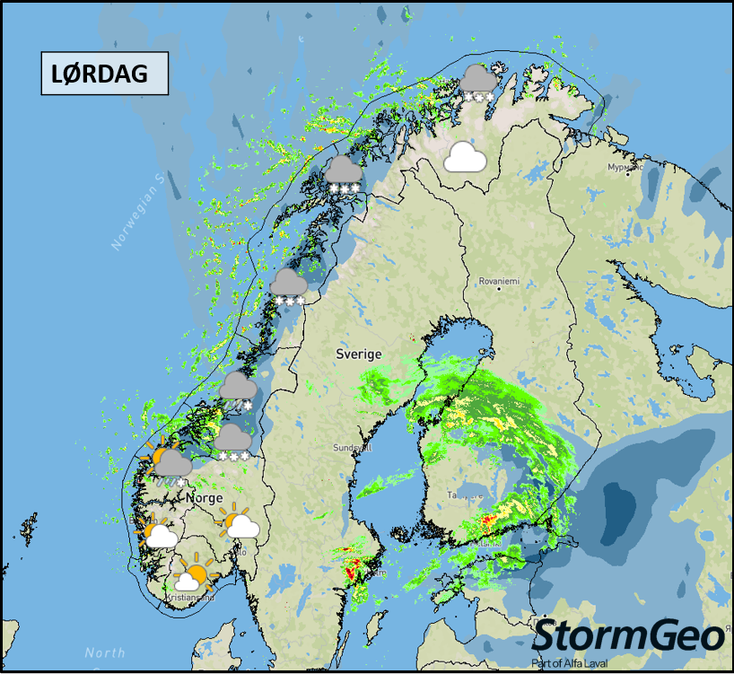 StormGeoWeather's tweet photo. Det ventes regn- og snøbyger vest og nord i landet lørdag. Sør for Stad og Dovre kun enkelte lokale byger. #stormgeoweather https://t.co/dMJvRa3thg