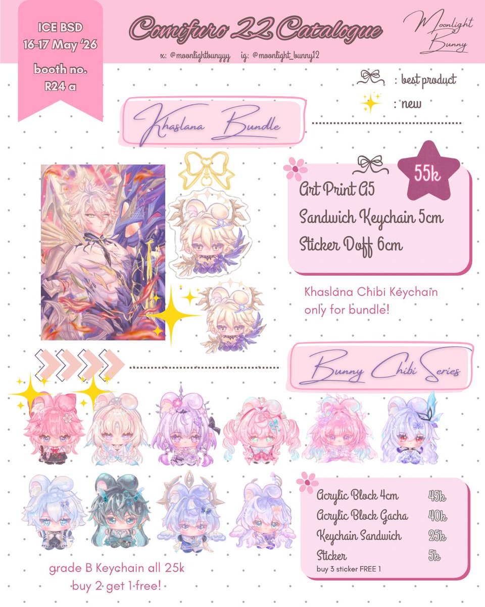✨ CF22 OTS Catalogue by Moonlight Bunny ✨
📆 : 16-17 Mei 2026
💐 : HSR, GI, Hoyoverse
📍: ICE BSD
🫧: booth no. R-24a

#cf22catalogue #cf22catalog #cf22 #comifuro22