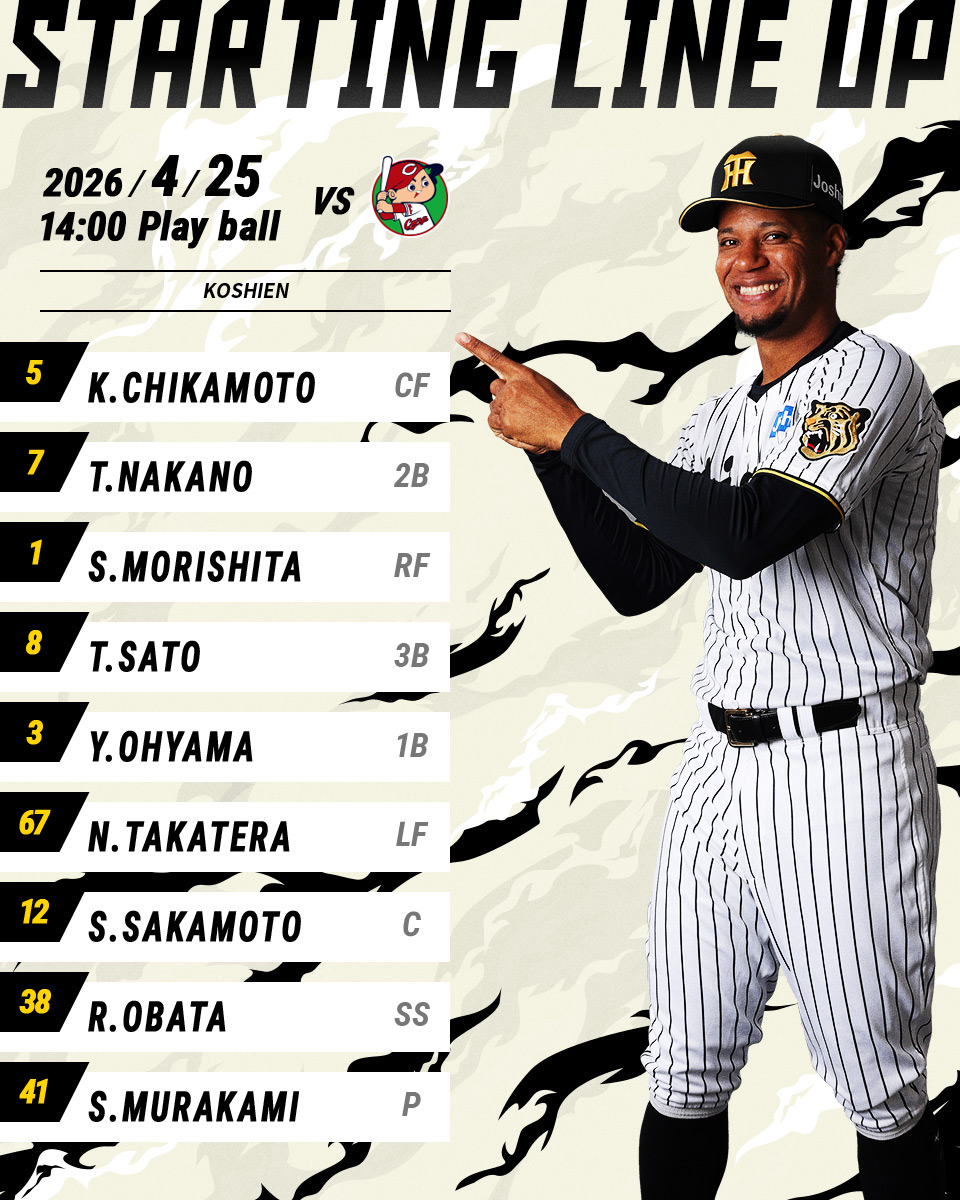 【4月25日 T-C 公式戦】
本日のスタメン発表！
関西弁応援実況は公式モバイルサイトで！
hanshintigers.jp/home/mobile/
#阪神タイガース
#熱覇