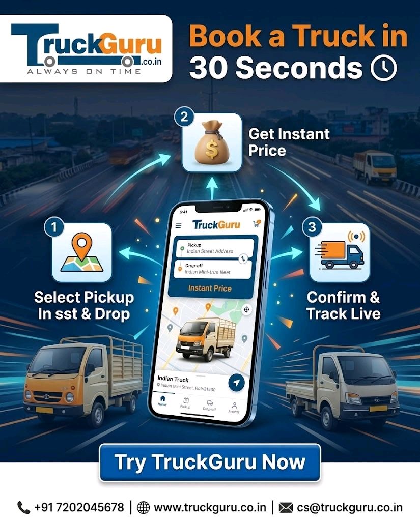 TruckGuruindia's tweet photo. π Book a truck in just 30 seconds with TruckGuru! Effortless booking.
Book Now: https://t.co/dTSistvyyw
π +91 7202045678
π https://t.co/nDMqwkqNdo
π§ cs@truckguru.co.in
#TruckGuru #SmartTransport #LogisticsSimplified https://t.co/zFaVYFboOw