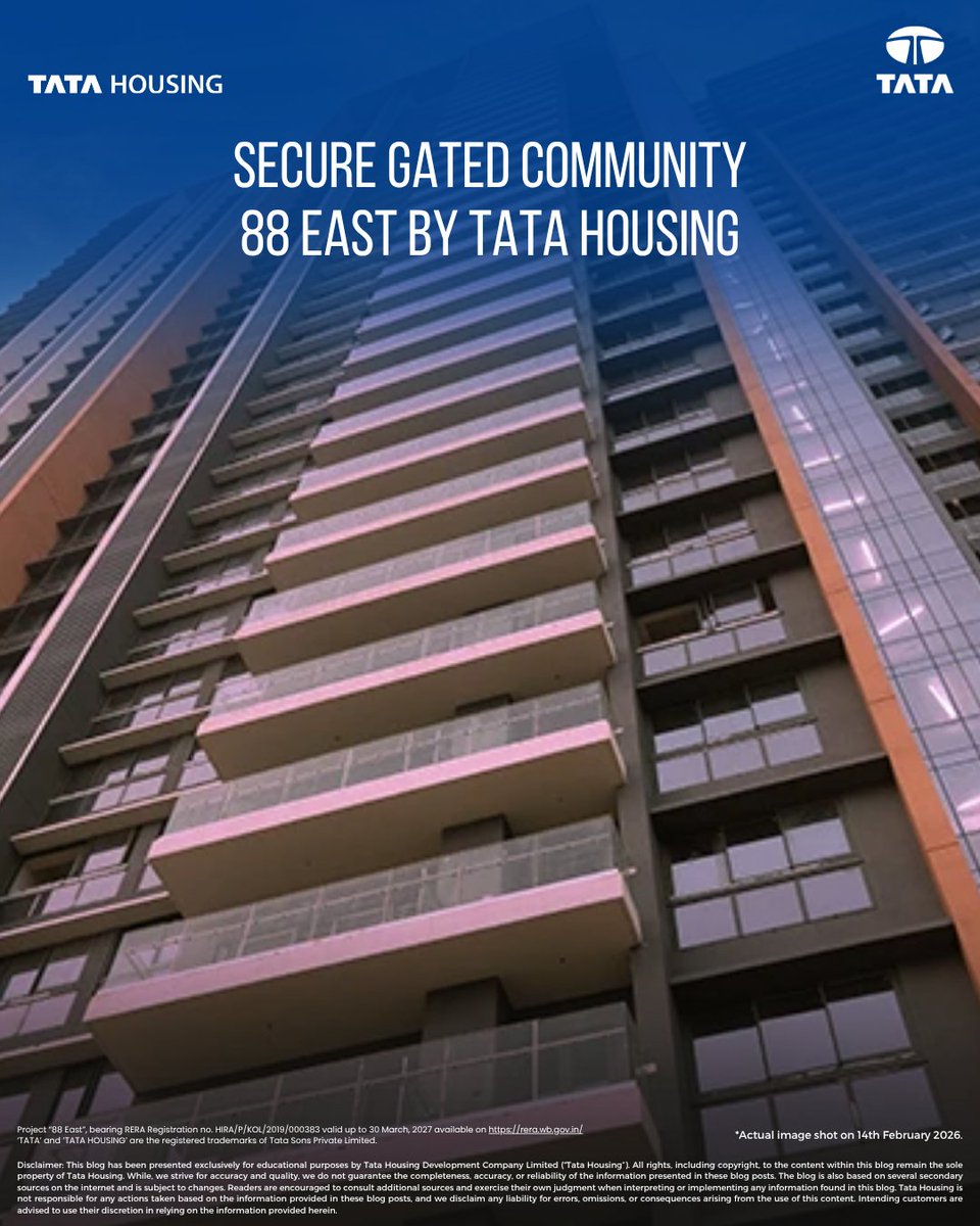 tata_housing's tweet photo. 1/3 Home today is as much about peace of mind as it is about location. 88 East by Tata Housing brings this to life with a secure gated community that blends privacy, thoughtful planning, and everyday convenience. It creates an environment where residents can truly unwind, https://t.co/5vqj09sGaM