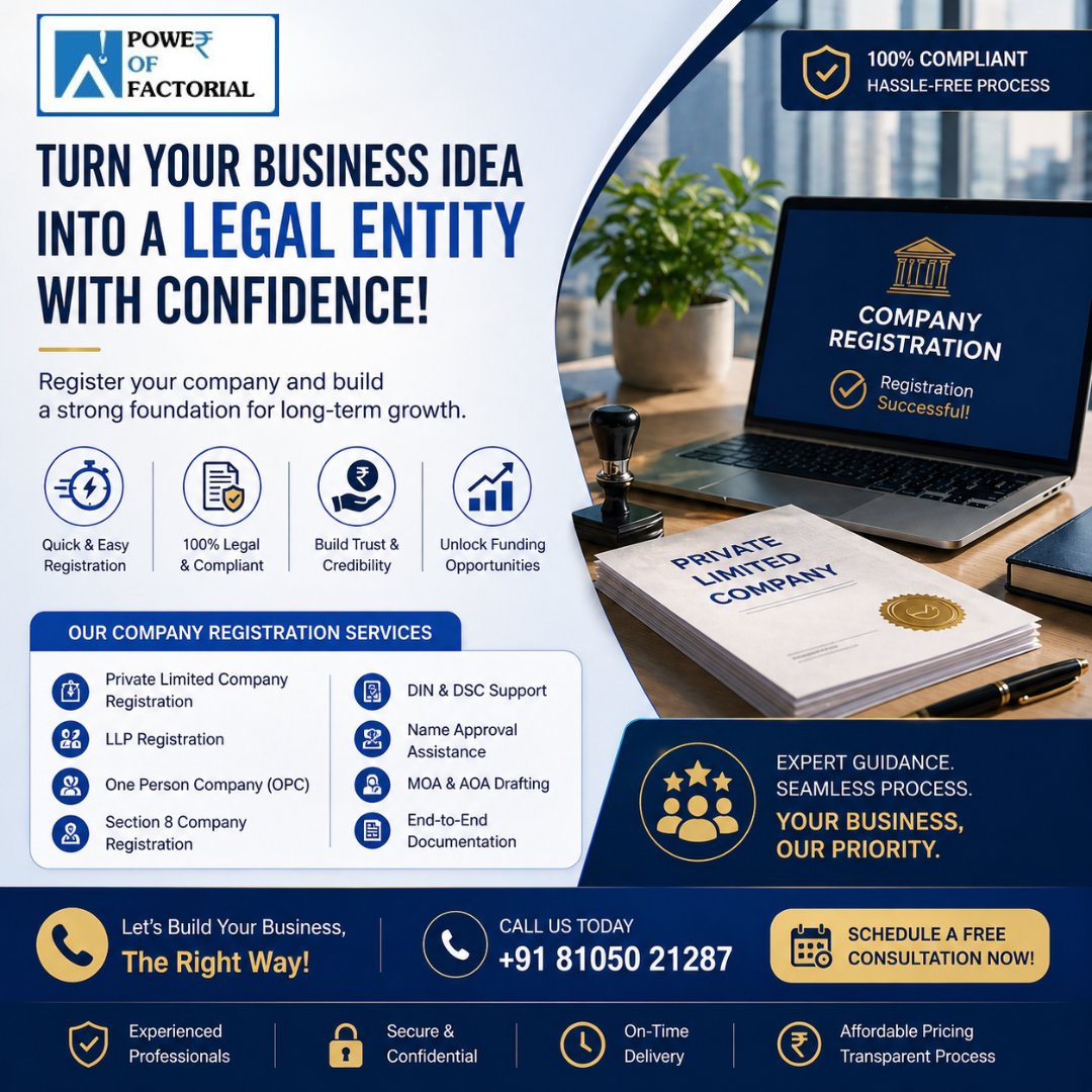 PowerOfactorial's tweet image. Turn your business idea into a legal identity with confidence 📲 Get expert guidance today
📞 +91 81050 21287
#CompanyRegistration #StartupIndia #NewBusiness #EntrepreneurLife #BusinessGrowth #StartupSupport #LegalCompliance #BusinessSetup #PrivateLimited #LLPRegistration
