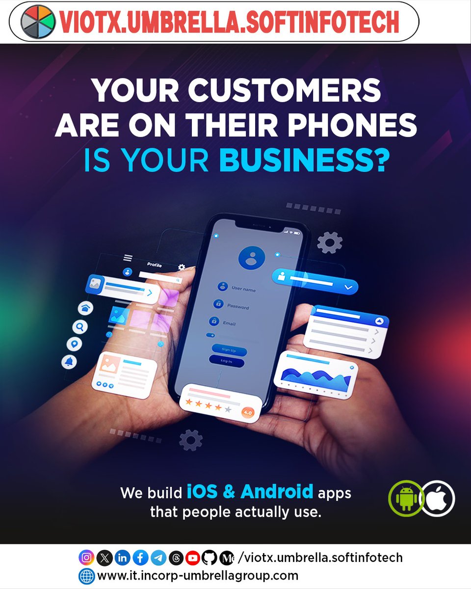 umbrellxsoftech's tweet photo. "Build mobile apps that keep your business within reach anytime, anywhere. We create smooth, user-friendly apps that help brands connect, engage, and grow faster.
#IT #DigitalIndia #Zoho #BusinessAutomation " https://t.co/iQc2xmaiau