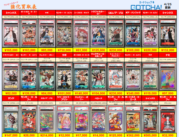 4/25更新 🚢ワンピースカードゲーム🌊 🏴‍☠️【PSA10 強化買取表