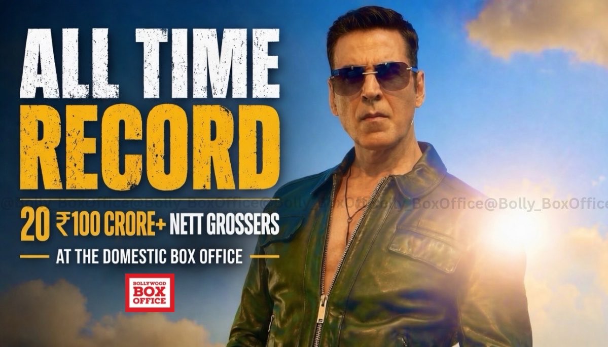 SUPERSTAR ‘AKSHAY KUMAR’ REWRITES HISTORY… BECOMES THE FIRST ACTOR IN INDIAN CINEMA TO DELIVER ‘TWENTY’ ₹100 CRORE PLUS NETT GROSSERS… 

#AkshayKumar achieves a landmark MILESTONE as #BhoothBangla crosses the ₹100 crore NETT mark, making him the *first actor* in Indian cinema