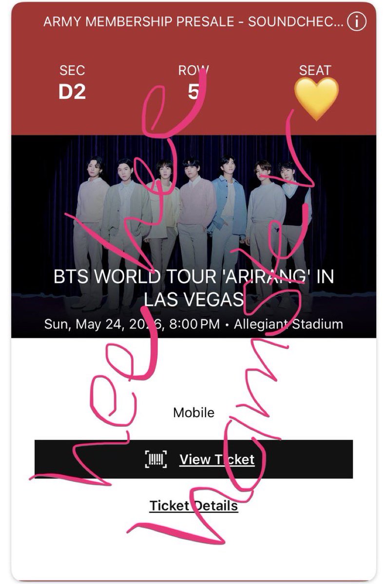heeheehamster's tweet photo. WTS (4) BTS ARIRANG LV LAS VEGAS ALLEGIANT STADIUM TICKETS

Sunday May 24 (5/24)
Section D2 Row 5
4 VIP tickets w/ soundcheck

Can provide all proof, FaceTime during transfer, PayPal g&amp;s accepted

DM with offers *serious buyers only*

#BTS_ARIRANG #BTSTICKETS #BTS_WORLDTOUR https://t.co/02DKsDAAIz