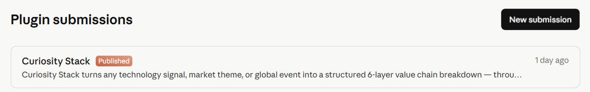 CuriosityStac's tweet photo. Finally! We're approved by Claude. Waiting for nightly sync &amp; propagation to complete &amp; you can browse Curiosity Stack right on the Claude plugins. Big day for us. 🎊🥂🙌 https://t.co/YYQDd3dwZU