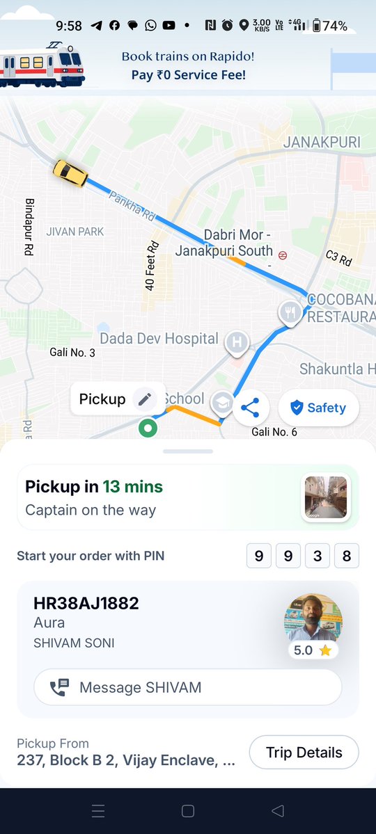 <a href="/rapidobikeapp/">Rapido</a> dear rapido, You commit to a ride in 5 minutes, but I've been waiting for your ride for the last 45 minutes. Now after so long he is saying cancel the ride and this has happened many times. Your customer care is not helpful at all.