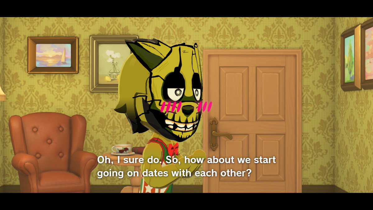 Bloomdotwav's tweet photo. I'm genuinely still so proud of my Frickbear's 3 Springtrap in Tomodachi like ACTUALLY,,,
(Inspired on the Springtrap Night Guard mod for the game btw ty Big-Heavy-Mann on Gamebanana 🥹) https://t.co/dBMu5gYyPS