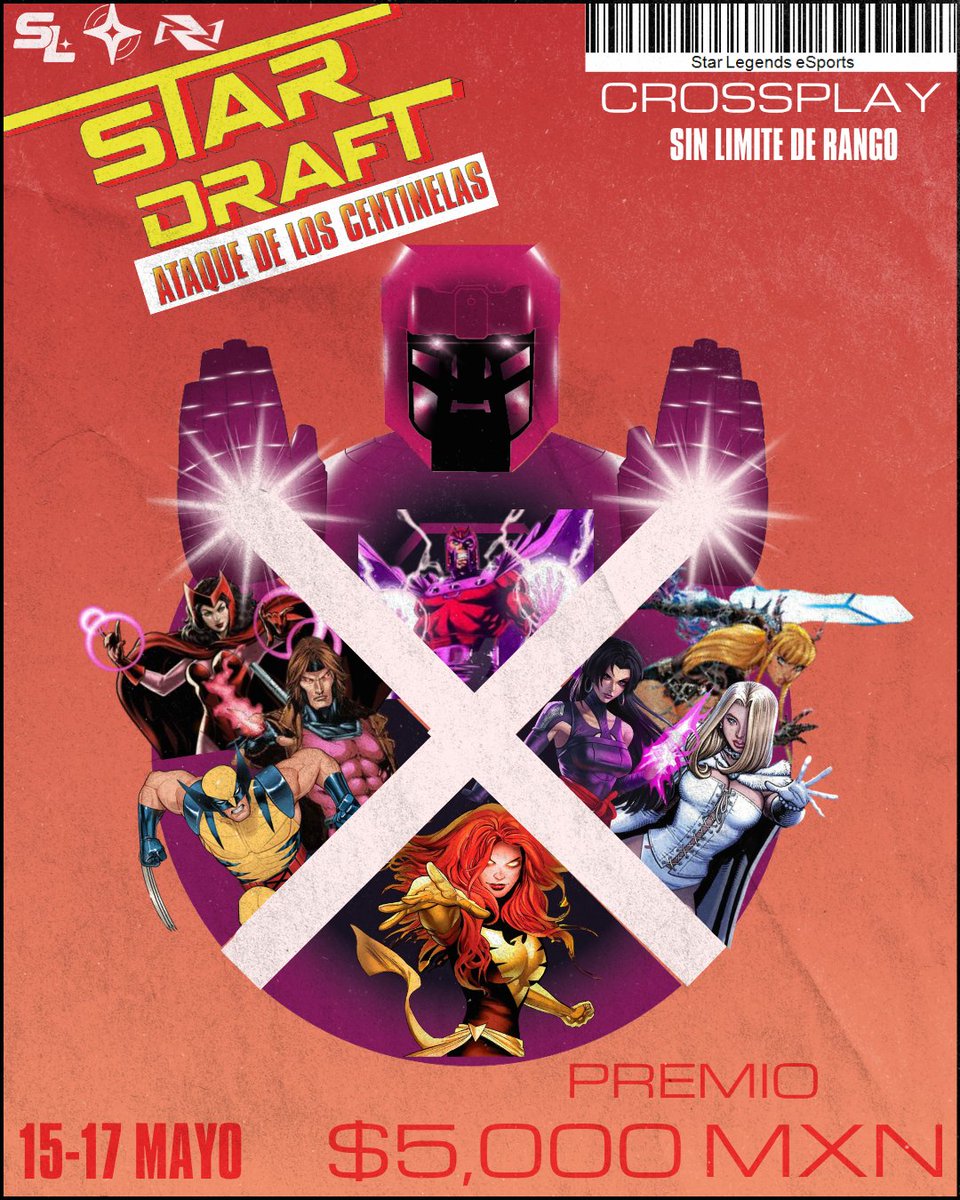 StarLegendsEs's tweet photo. ⚙️ Los Centinelas te detectaron.
Demuéstrales por qué eso es su peor error. 🧬🔥

🏆 Torneo Star Draft: El Ataque de los Centinelas
🎮 Formato draft
📅 Fecha: 15 de Mayo, 2026
🕘 Hora: 9:00 PM
🚨Cierre de inscripciones: 8 de mayo, ese mismo día se realizará el draft con capitanes creadores de contenido
📺https://t.co/54Qe0fFsTL
🔗 Inscripción: https://t.co/ioOXfHzvef

#MarvelRivals #XMen #Esports #StarLegendsEsports #ElAtaqueDeLoscentinelas