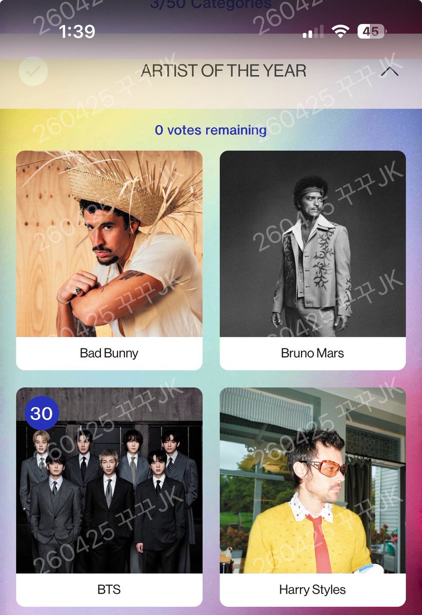 아미 선생님들 아마스 웹툽
인별 해시투표 꼭 하셔야해요.

☑️2026 AMAs 4PM KST 리셋
웹툽 

- Artist of the Year
- Song of the Summer 
- Best Male K-pop Artist

📅 투표 마감 : 5월 9일 3:59PM KST

🗳️ vote.theamas.com/artist-of-the-…

#함께_투표해요_아미