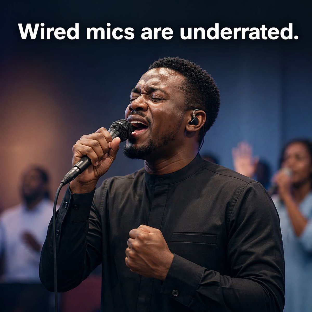 teofeelus's tweet photo. Wired microphones are underrated.

It’s Saturday rehearsal. The stage manager is already clamoring for wireless microphones so the singers can freely jump across the stage. Part of the music director feels wireless is “more professional.”

But let’s slow down. As a music director, what should you prefer? As a sound engineer, what should you recommend?

Let’s break it down. As a Music Director…
Your priority is performance energy, movement, stage aesthetics, audience engagement. 

Wireless microphones give freedom of movement, clean stage visuals, less cable clutter, more expressive performers. If your choir choreography requires movement, yes, wireless helps.But here’s the real question: Does your stage movement actually require it? Or is it just preference?

Because sometimes, we confuse “looking modern” with “sounding better.”

As a Sound Engineer… Your priority is:
Signal stability, audio clarity, low interference, predictability. And this is where wired microphones shine. Wired microphones give:

More stable signal
No RF interference
No frequency coordination stress
No battery anxiety
Lower latency
More affordable maintenance

In many churches and event spaces (especially in places with heavy RF traffic), wireless can be a nightmare if not properly managed.

Dropouts.
Static.
Battery failure mid-ministration.

Wired microphones? Plug in. Gain stage properly. It works.

Let’s Talk Budget
High-quality wireless systems are expensive. Not “Instagram aesthetic expensive.” Technically reliable expensive. Cheap wireless systems often compress the signal, have poor range, suffer interference, fail at the worst moments

A good wired microphone at the same budget will almost always sound better than a low-to-mid tier wireless. Always.

So What Do I Recommend?

Here’s the balanced take. If your singers are stationary, your stage is small, your team lacks RF management knowledge or your budget is limited, go wired.

If you have real movement choreography, you understand frequency coordination, you can afford quality wireless systems, you have proper monitoring and backup batteries, then wireless makes sense.

The Truth? Wireless is about convenience. Wired is about reliability. And in live production, reliability wins.

As a music director, choose what serves the sound, not just the optics. As a sound engineer, educate the team, don’t just say “no.” Because good production is collaboration.

What would you choose? Wired or wireless?

#ChurchMedia #LiveSound #MusicDirector #SoundEngineer #TheoTheMediaGuy