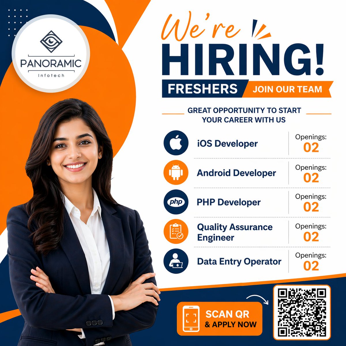 PanoramicInfot1's tweet image. We’re Hiring Freshers at Panoramic Infotech!

Kickstart your IT career with roles in iOS, Android, PHP, QA &amp;amp; Data Entry. Learn, grow &amp;amp; work on real projects with expert guidance.

Apply now desk.xceltec.com/job_apply_form…

#Hiring #FreshersJobs #ITJobs